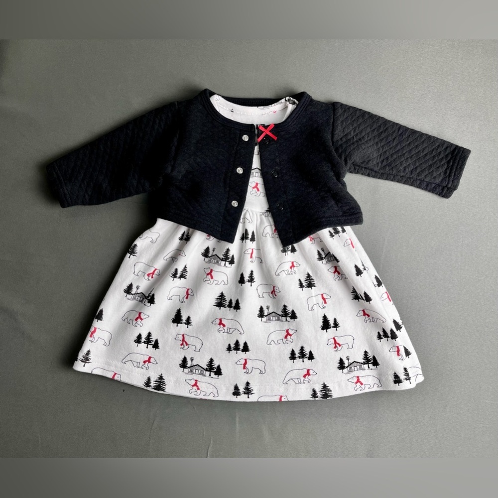 Hudson Baby 9-12 month Cotton Dress and Cardigan Sweater